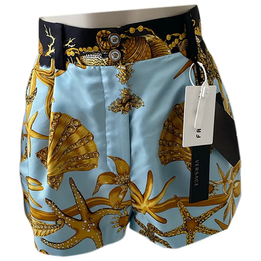 Versace size 38 Blue and Gold Seashell Print Women's Shorts
